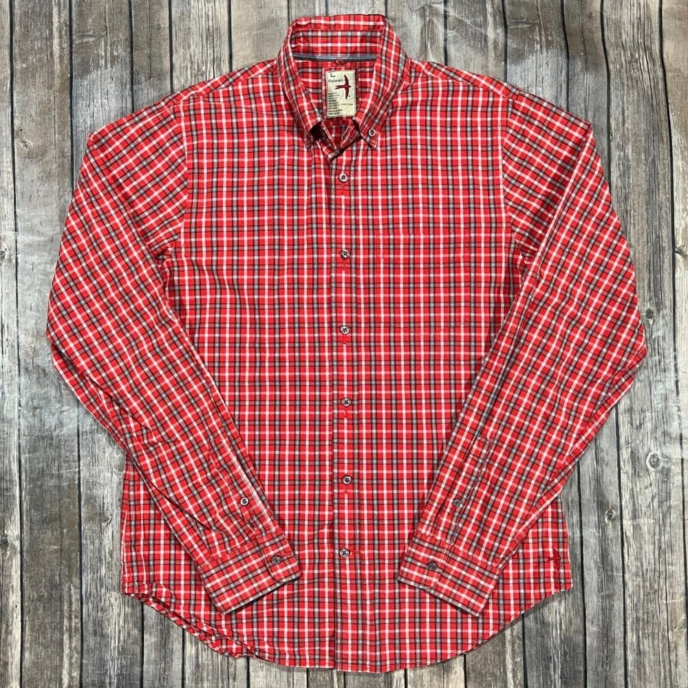 Relwen Flannel Long Sleeve Button Shirt Large Red Plaid Mens Hiking Outdoors
